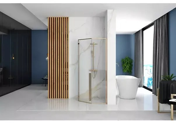 Cabina de dus pentagonala Rea Diamond cu usa batanta 100x100 auriu