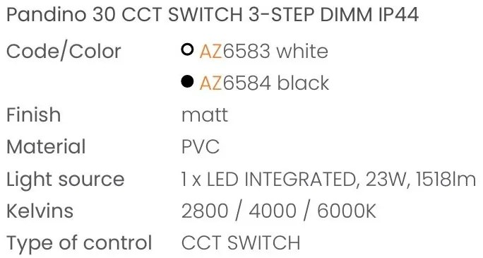 Plafoniera LED CCT, Protectie IP44 PANDINO 30cm negru
