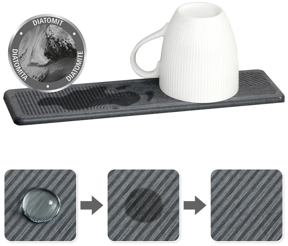 Scurgător de vase gri din diatomit 30x8 cm Damon – Wenko