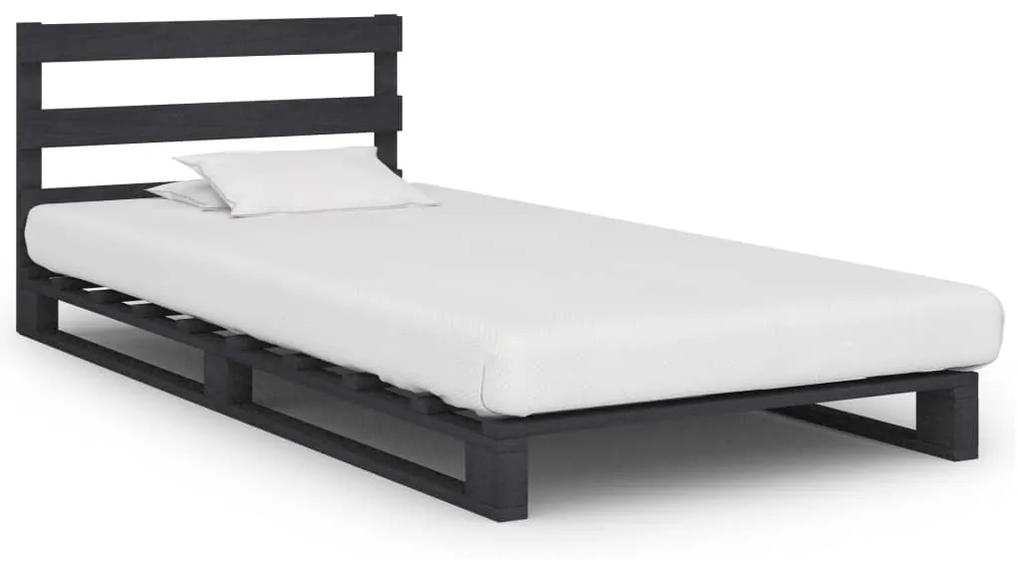 285255 vidaXL Cadru de pat din paleți, gri, 90 x 200 cm, lemn masiv de pin