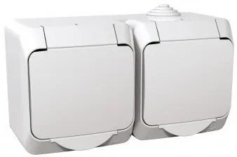 Priza dubla cu impamantare si capac, 16A, IP44, alb, Schneider Cedar