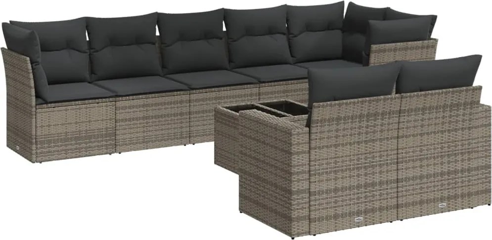 vidaXL Set canapele de grădină, 9 piese, cu perne, gri, poliratan