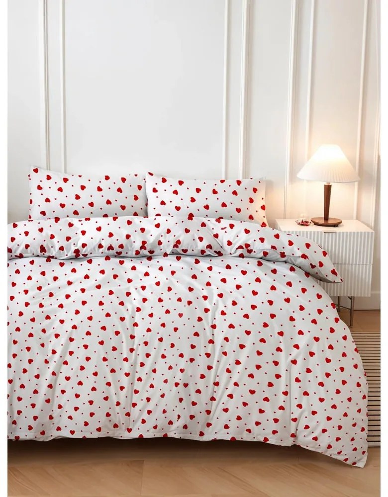 Lenjerie de pat roșie/albă pentru pat dublu 200x200 cm Love Heart – Mijolnir