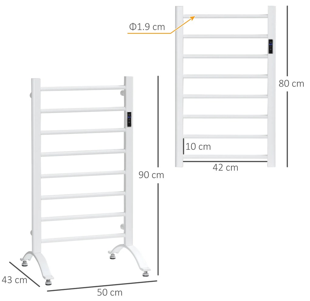 HOMCOM Incalzitor electric pentru prosoape , cu 8 bare cu temporizator incorporat si indicatoare LED, otel carbon, alb