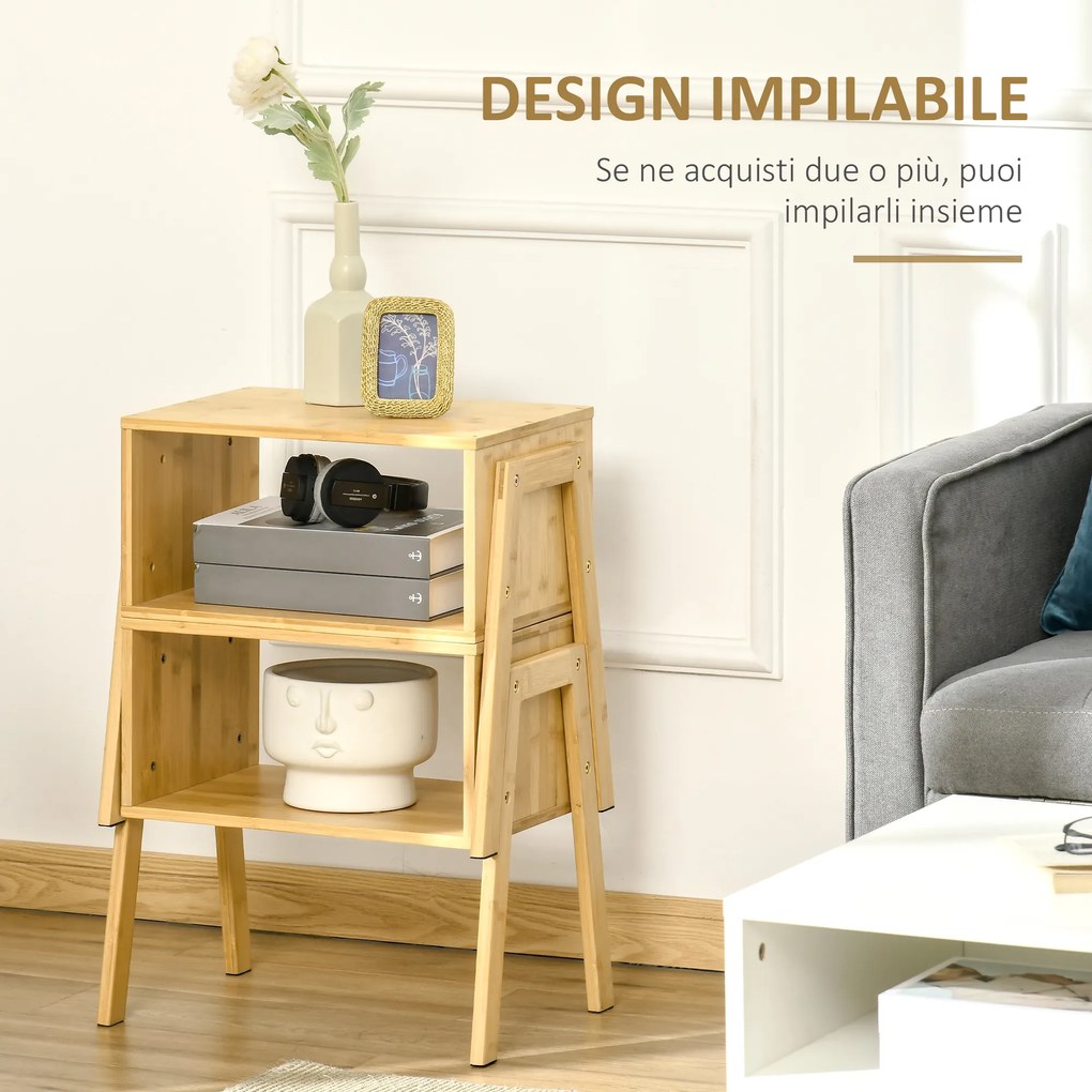 Noptiera Multifunctionala din Bambus HOMCOM, Design Deschis, Natural 43x32.5x42cm | AOSOM RO