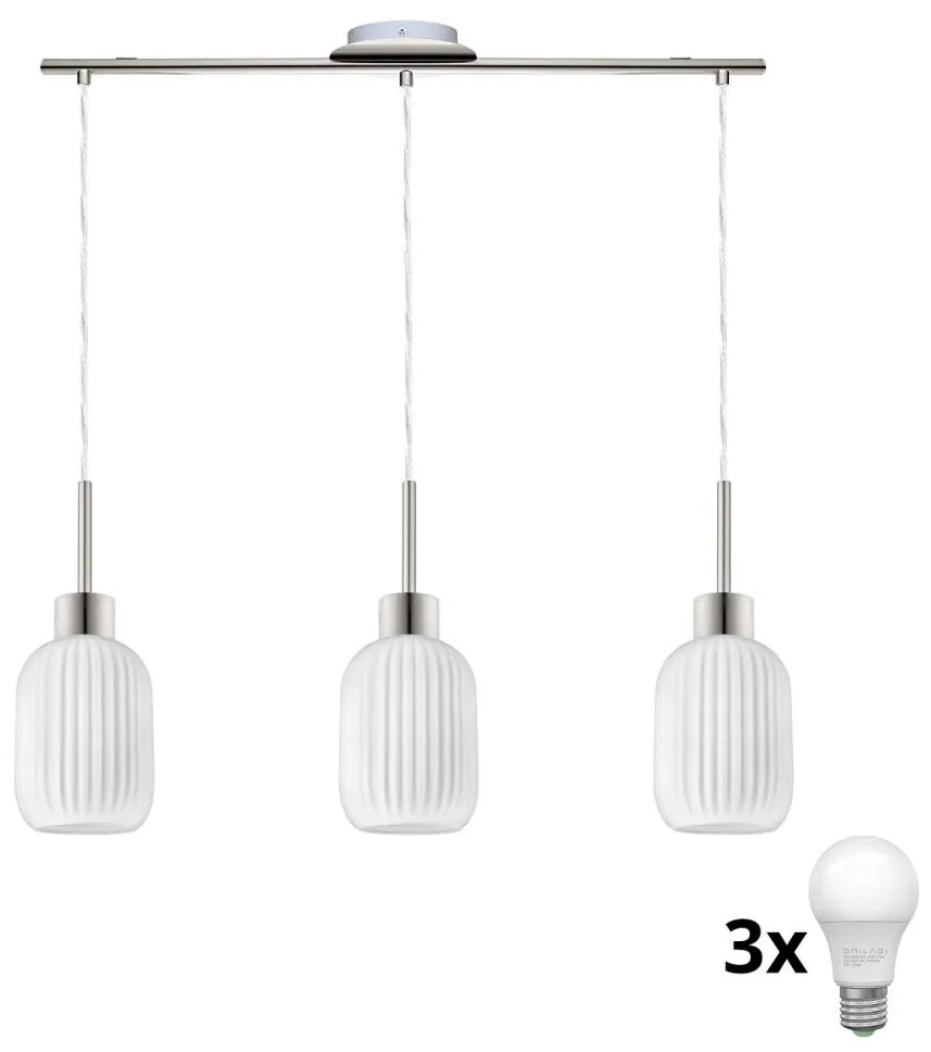 Lustră LED HARMA, suspendată pe cablu, 3xE27/60W/230V, crom mat/alb