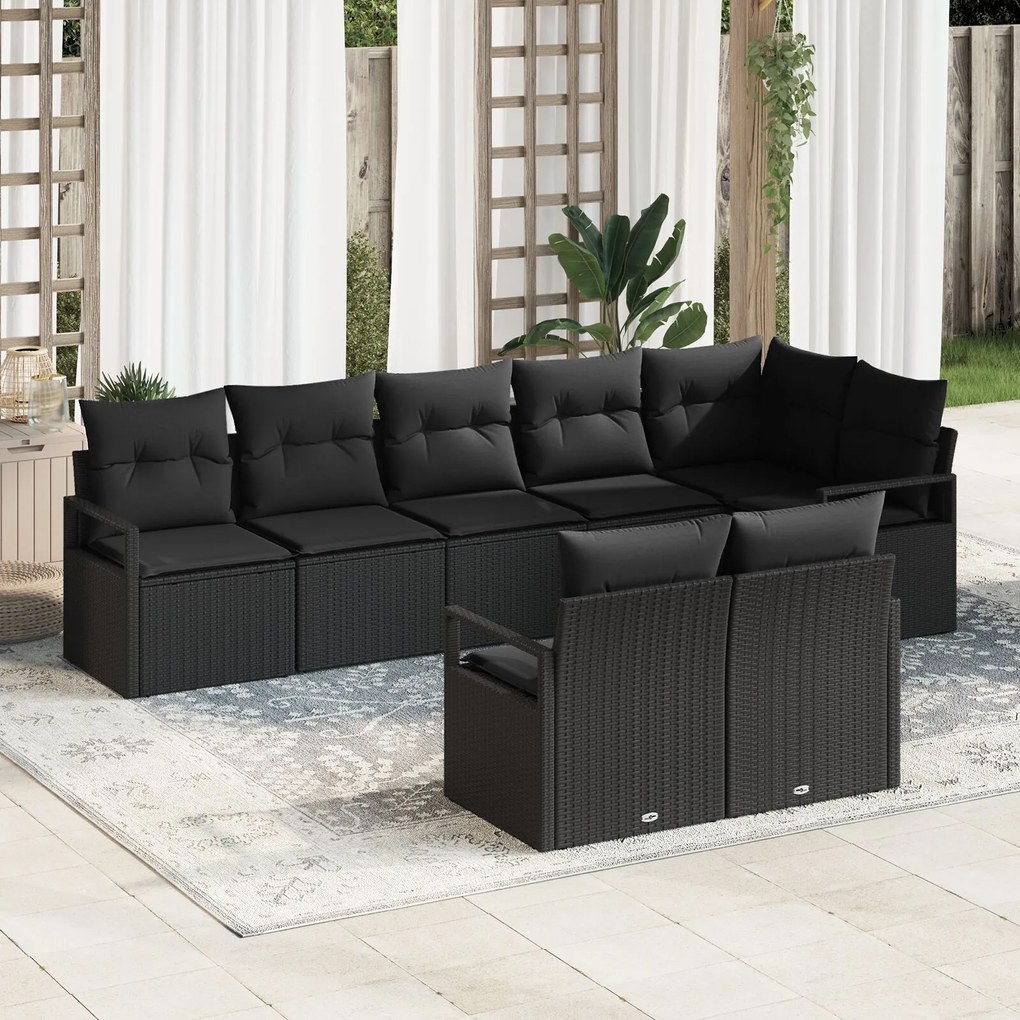 Set de canapele de grădină vidaXL 8 piese cu perne Ratan negru