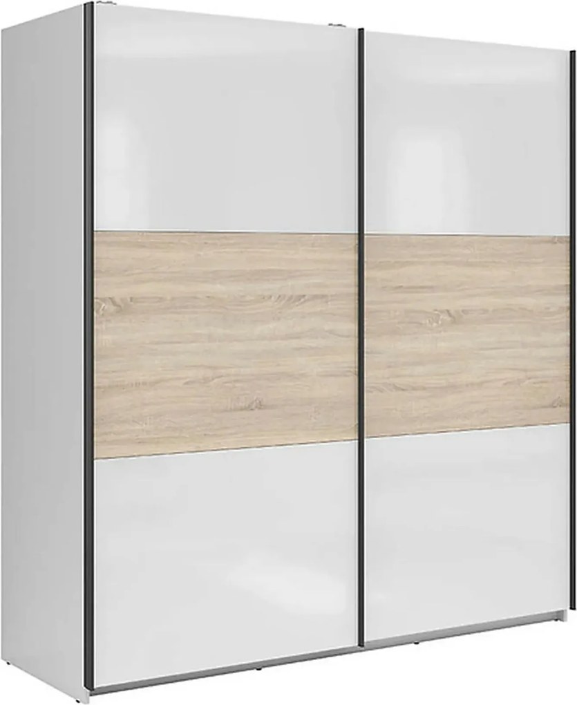 Dulap TETRIX, alb lucios/stejar sonoma, PAL, cu 2 usi, 183x60x196 cm