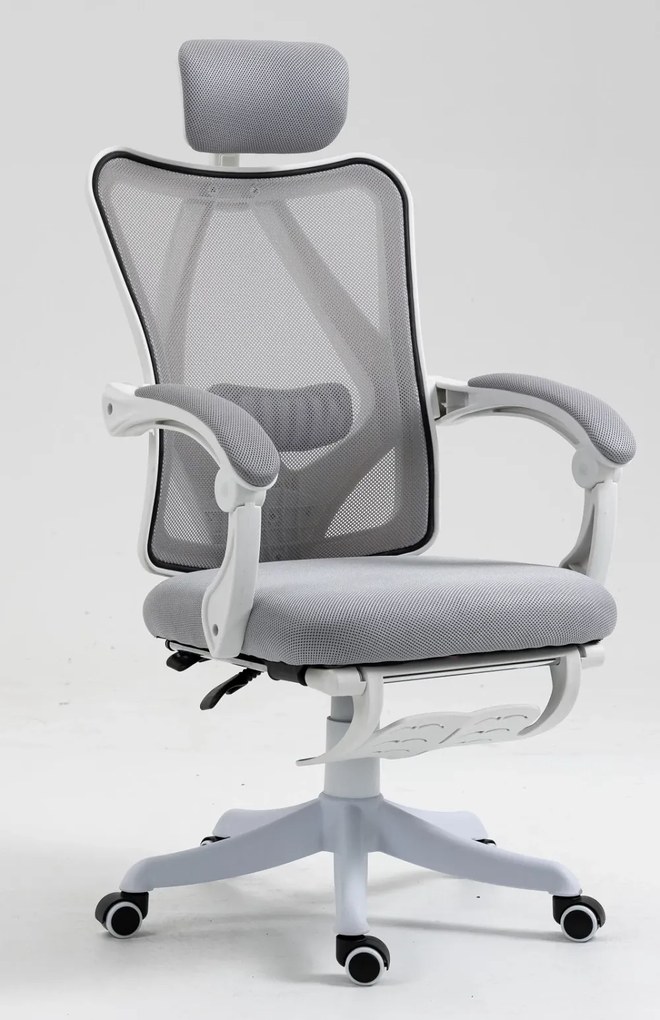 RESIGILAT- Scaun ergonomic, reglabil, tetiera, spatar Mesh, Gri/Alb