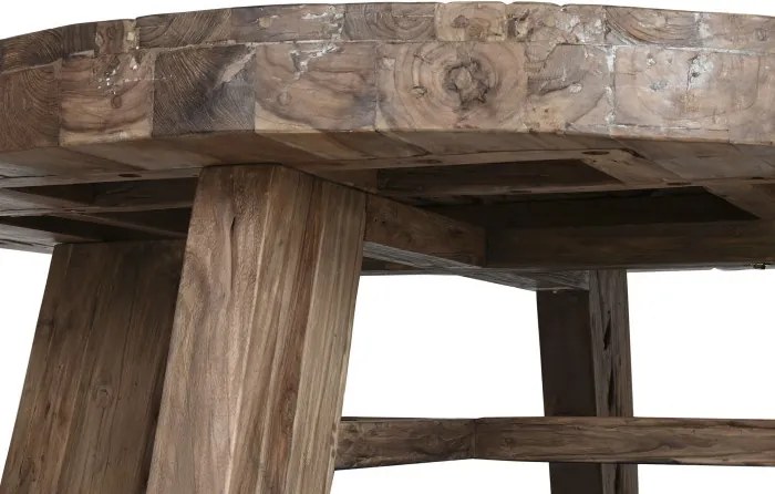 Măsuță de cafea rotundă din lemn de tec reciclat, natur, cu picioare masive, finisaj natural, 45 x 140 cm, „Tanor” – Ethnic Collections