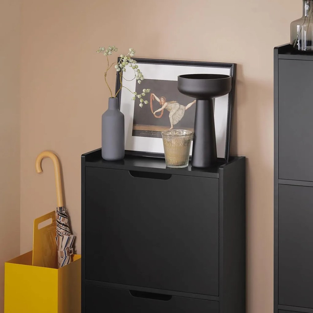 PANN1 - Pantofar 50 cm foarte ingust, 2 compartimente, pantofare, depozitare pantofi, mobilier hol - Negru