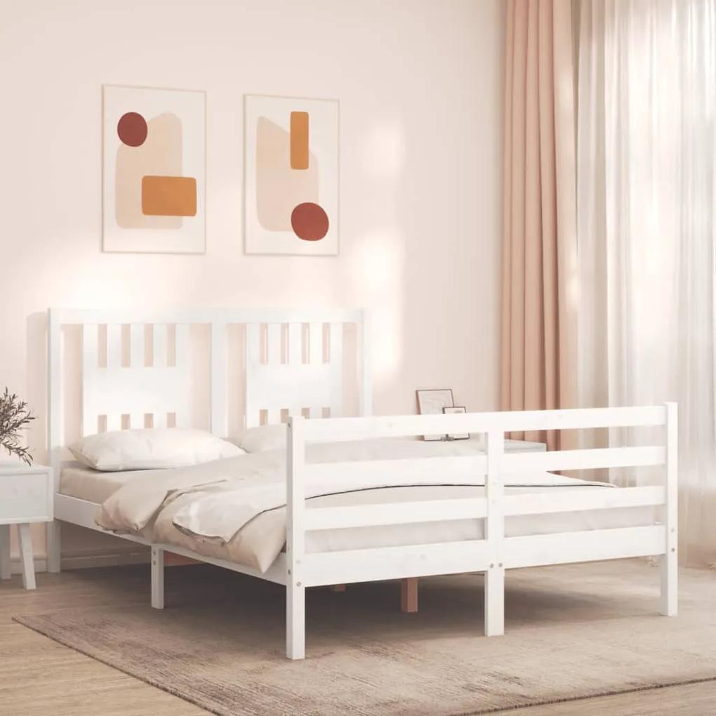 3194572 vidaXL Cadru de pat cu tăblie, alb, 140x200 cm, lemn masiv
