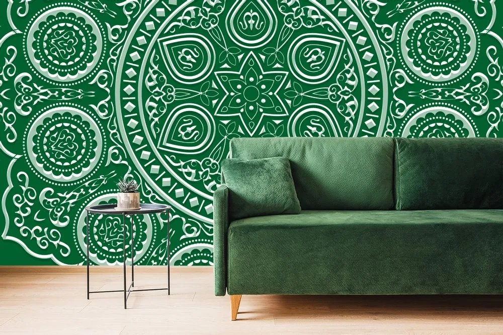 Tapet autoadeziv Mandala etnică delicată în design verde