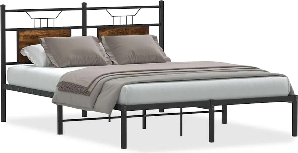 vidaXL Cadru pat fără saltea, stejar fumuriu 137x190 cm lemn prelucrat