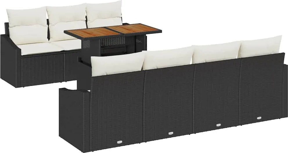 vidaXL Set de masă pentru grădină cu pernă 8 pcs Negru și Crem