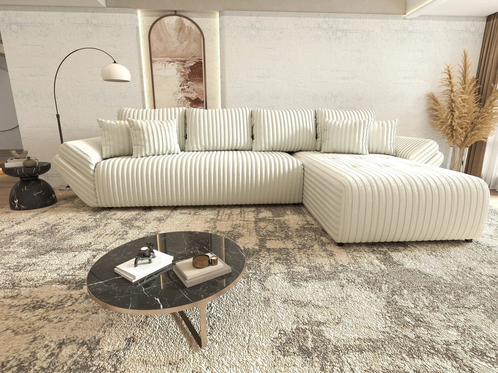 Colțar extensibil dumonde cu ladă de depozitare si sezut confortabil din spuma high-density, Berlin XL Ambience Ivory II 350x185 cm