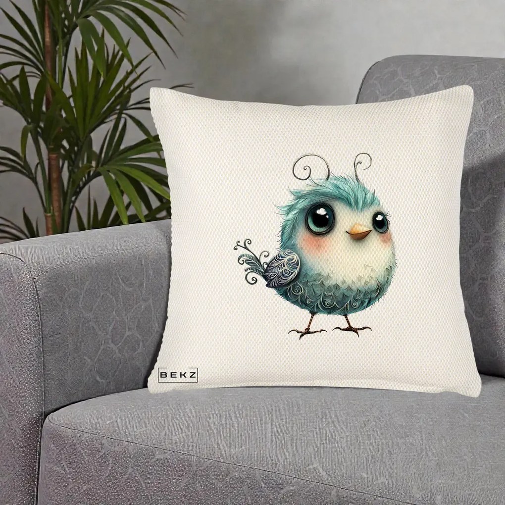Perna Decorativa Pui Teal cu Aripioare Ornamentale, 40x40 cm, Crem Reliefat, Husa Detasabila, Perna Inclusa, BEKZ®