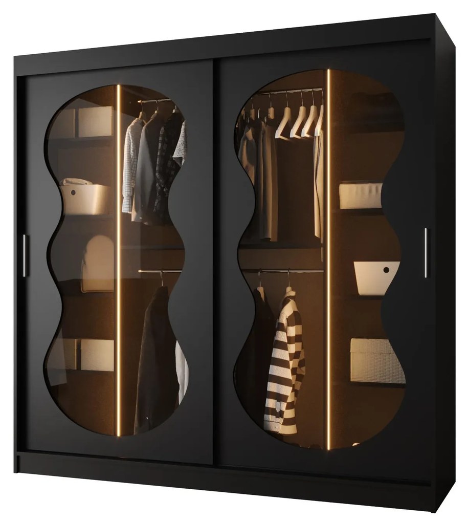 Dulap de haine 200 cm Boomer 3 (Negru) (cu iluminat). 1126284