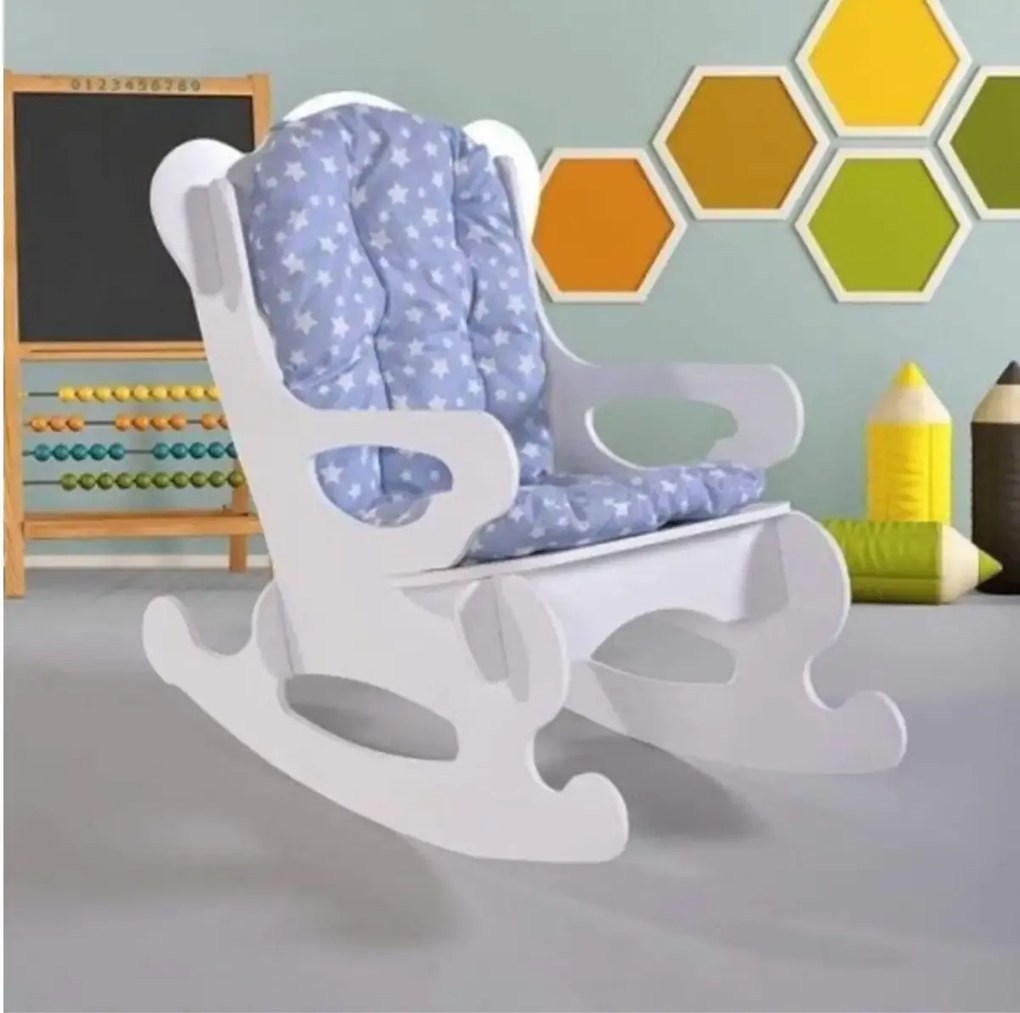 Scaun balansoar copii 40×70×65 cm – MDF alb/albastru, Baby Puzzle