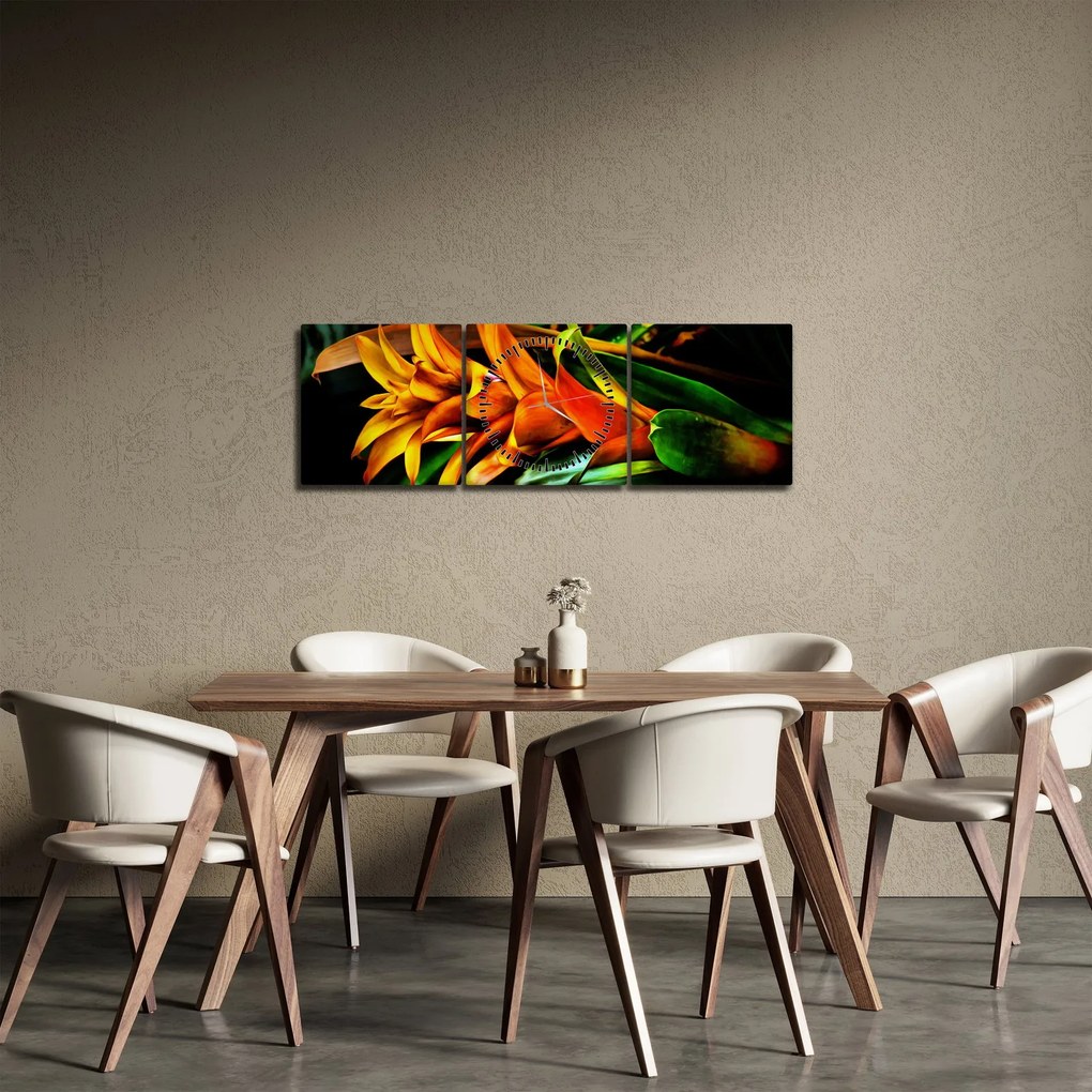 Tablou buchetului portocaliu (cu ceas) (90x30 cm)