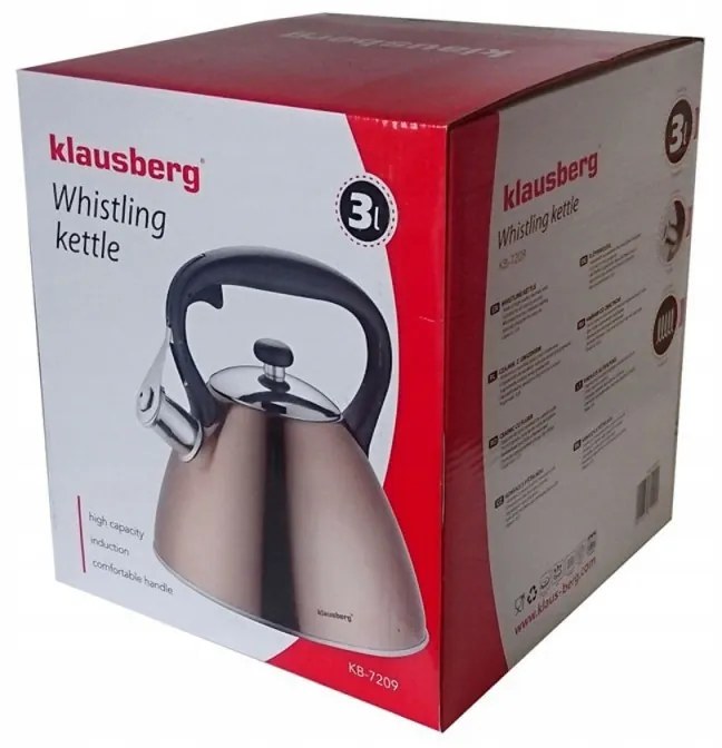 Ceainic cu fluier Klausberg KB 7209, 3 litri, Inductie, Bronz