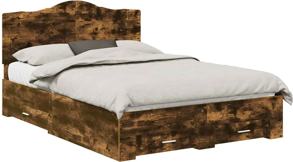 vidaXL Cadru de pat Stejar fumuriu 140 x 190 cm Lemn compozit