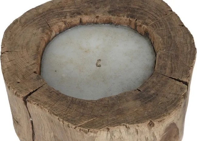 Lumânare decorativă turnată în trunchi masiv de lemn de tec reciclat, 30×30×40 cm, „Flambeau"