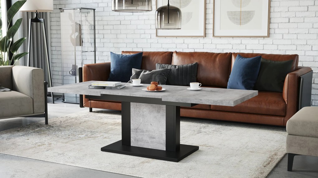 Mazzoni ORION Beton Millennium/Negru Mat - MĂSUȚĂ DE CAFEA EXTENSIBILĂ MODERNĂ