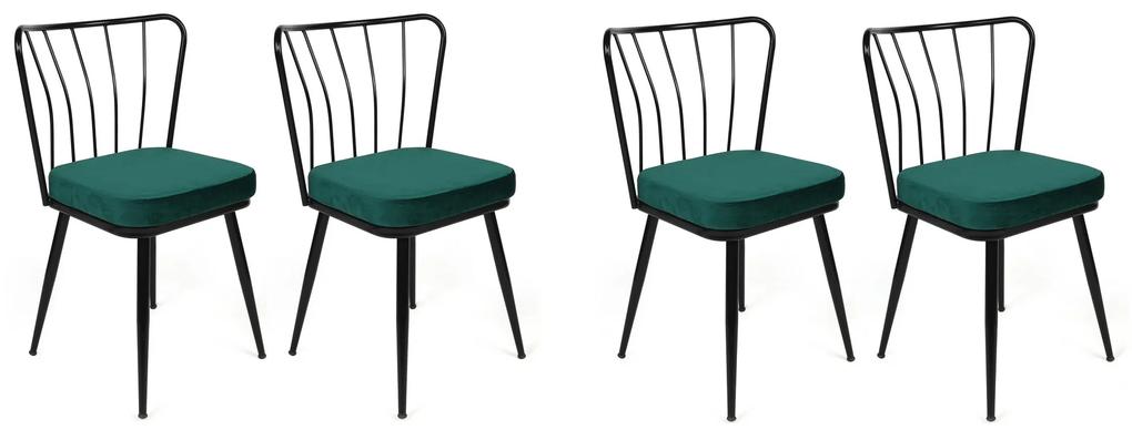 Set 4 scaune haaus Yıldız, Verde/Negru, textil, picioare metalice