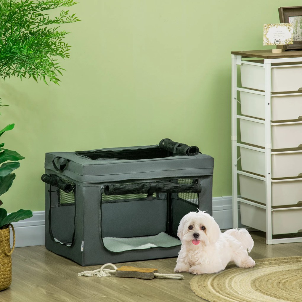 PawHut Geantă de Transport Moale pentru Câini Mini și Pisici, Cușcă de Călătorie cu Pernă Detașabilă, Geantă de Transport și Uși Din Plasă Respirabilă, 60x42x42 cm, Gri | Aosom Romania