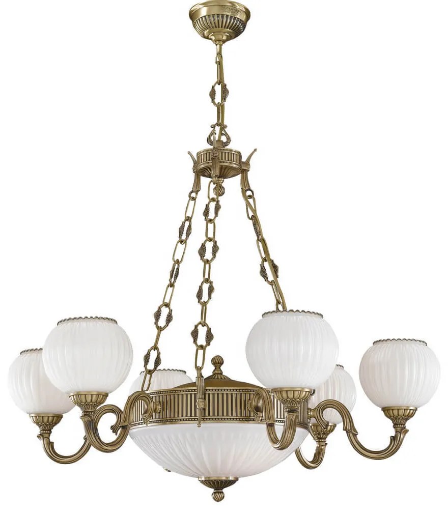 Candelabru cu 6 brate clasic design italian din alama, sticla 9250 RA-L. 9250/6+2