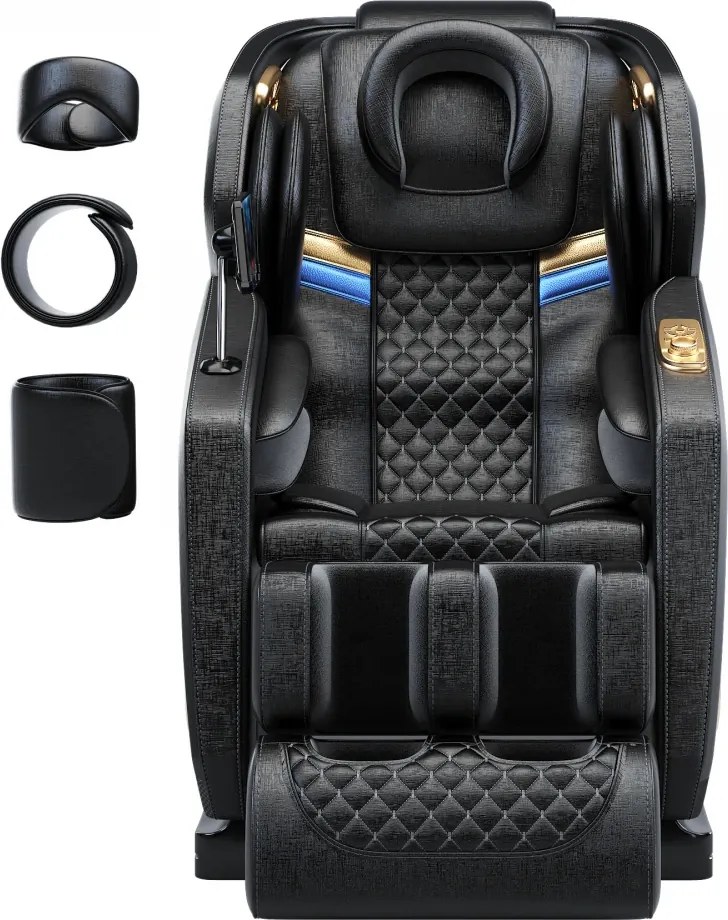 Fotoliu de masaj SULPICIUS, AI voce, Incalzire, Bluetooth, Display, Ecran tactil, Controler rapid cotiera, Zero Gravity, 2 Boxe, Moduri Automate, Suport Picioare extensibil, Piele PU Premium