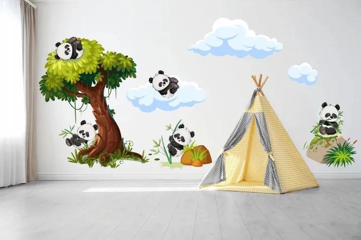 Autocolant pentru copii panda veseli pe copac 120 x 240 cm
