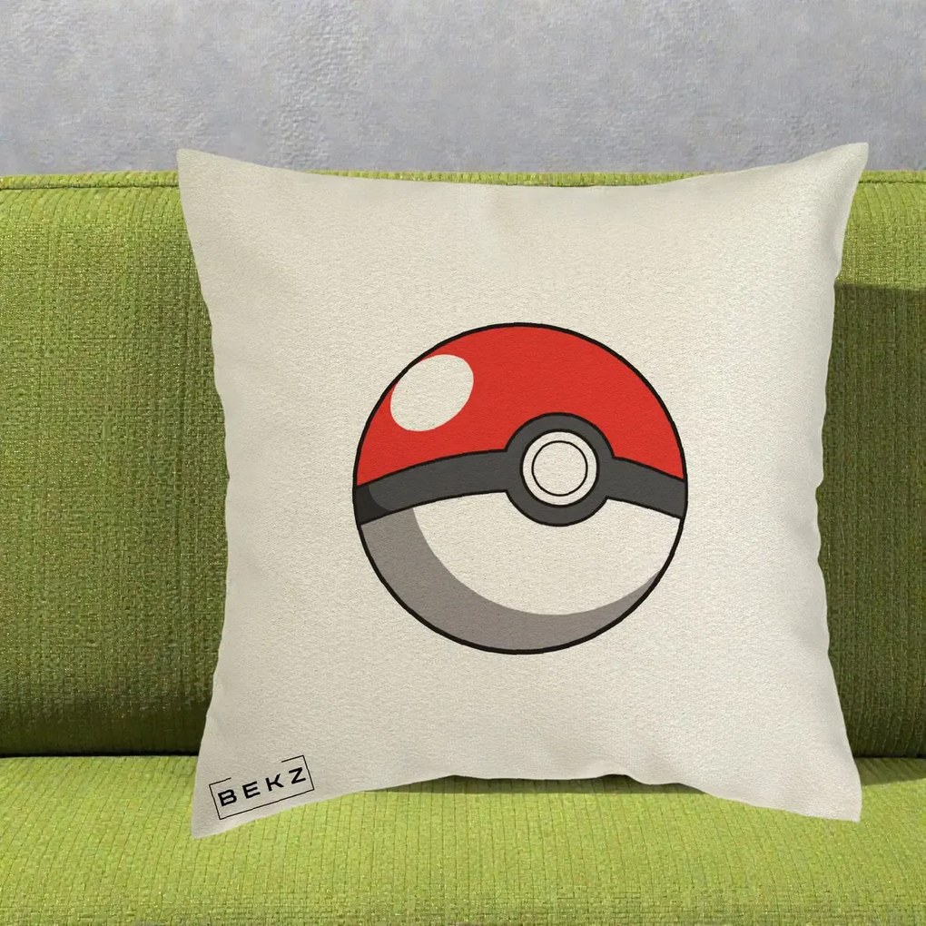 Perna Personalizata Pokeball Rosie, 40x40 cm, Ecru, Husa Detasabila, Perna Inclusa, BEKZ®