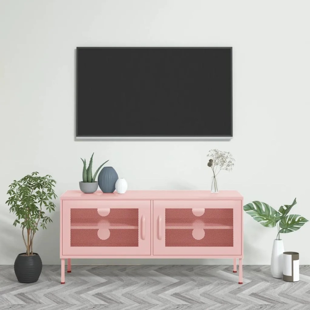vidaXL Comodă TV, roz, 105x35x50 cm, oțel