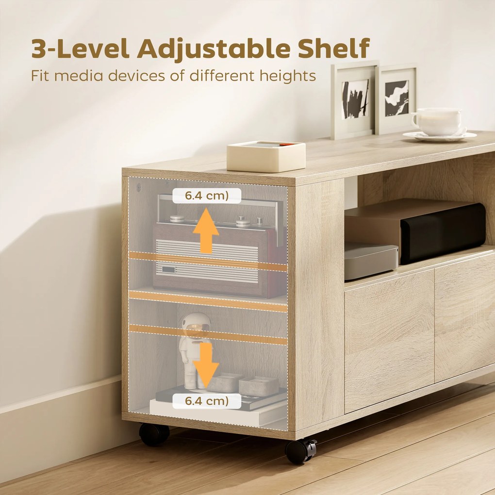 HOMCOM Suport pentru TV de 42" cu Roți Pivotante și Frână, Rafturi Ajustabile și Sertare, 102x34.5x48.5 cm, Lemn | Aosom Romania