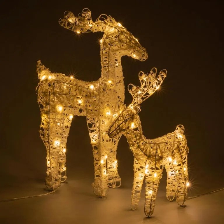 Set de 2 reni scânteietori 45 LED-uri cu temporizator, alb c