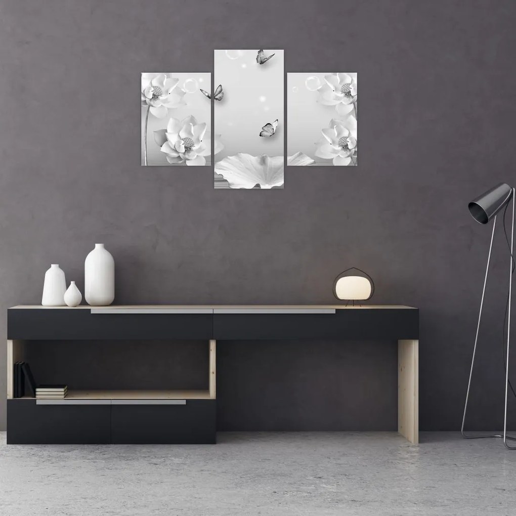 Tablou - Design flori și fluturi (90x60 cm)