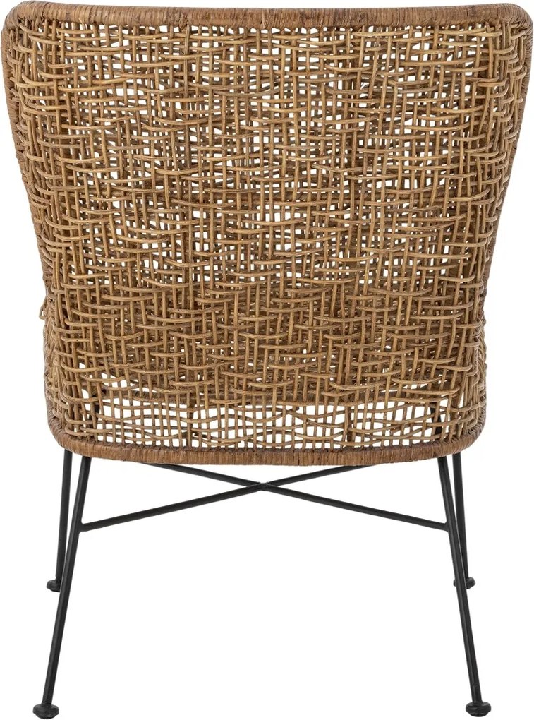 Fotoliu din rattan natural și metal, natur, cu cadru metalic negru, 69x59,5x81,5 cm, „Somme"