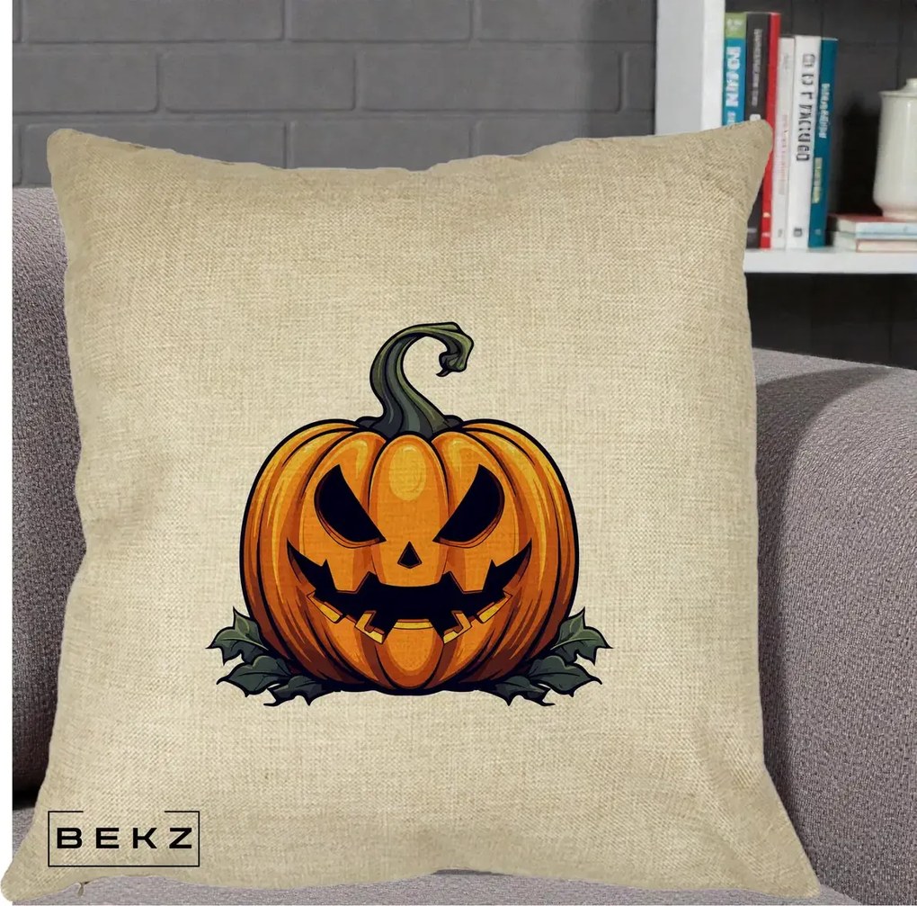 Perna Decorativa Halloween Jack-o'-Lantern Infricosator, 40x40 cm, Crem, Husa Detasabila, Perna Inclusa, BEKZ®