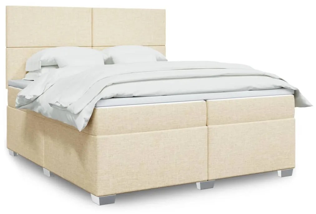 3290593 vidaXL Pat box spring cu saltea, crem, 200x200 cm, textil