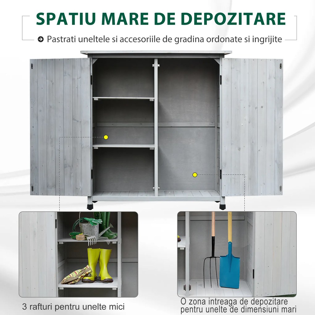 Outsunny Magazie pentru Scule, sopron de Gradina, Casuta de exterior Impermeabila din Lemn de Brad, Gri | AOSOM RO