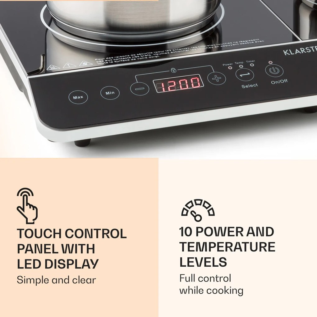 Klarstein VariCook plita dubla, subțire cu inducție 3500 W temporizator 240 ° C Touch