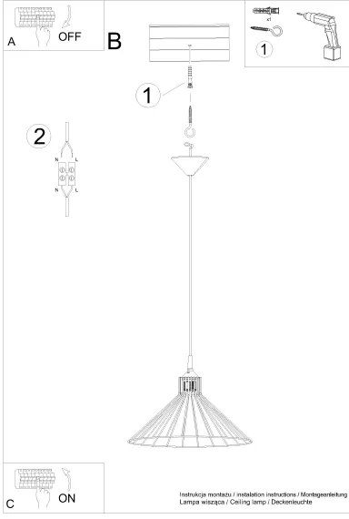 Lustră pe cablu Sollux SL.1186 EDA 1xE27/15W/230V negru