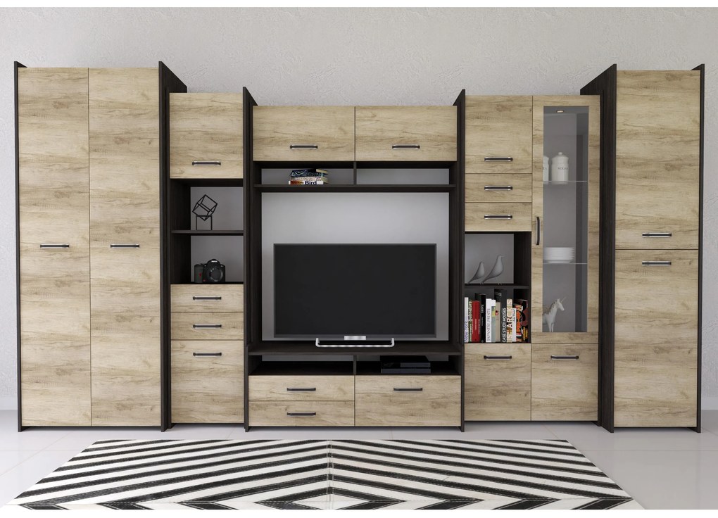 Mobilier cameră de zi Moledo (stejar gri + stejar canterbury). 1014007
