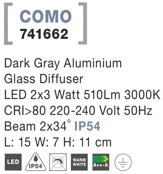 Aplica LED ambientala de exterior IP54 COMO gri NVL-741662