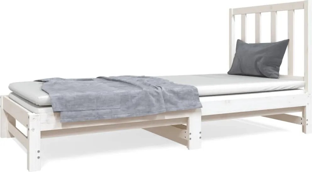 vidaXL Pat de zi extensibil, alb, 2x(90x190) cm, lemn masiv de pin