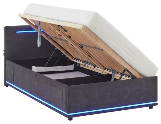Pat pentru copii gri închis tapițat cu spațiu de depozitare cu somieră 120x200 cm Circle – Meise Möbel