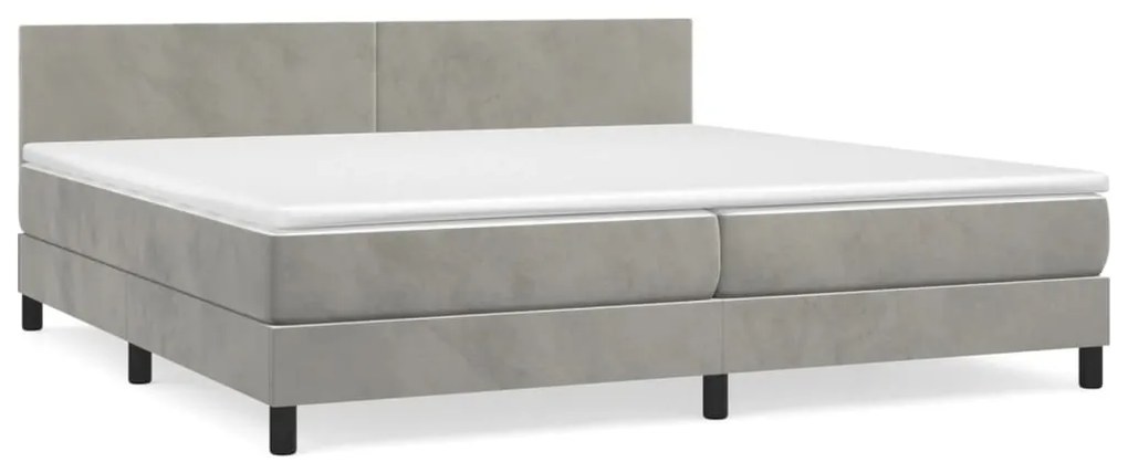 Pat box spring cu saltea, gri deschis, 200x200 cm, catifea Gri deschis, 200 x 200 cm, Design simplu