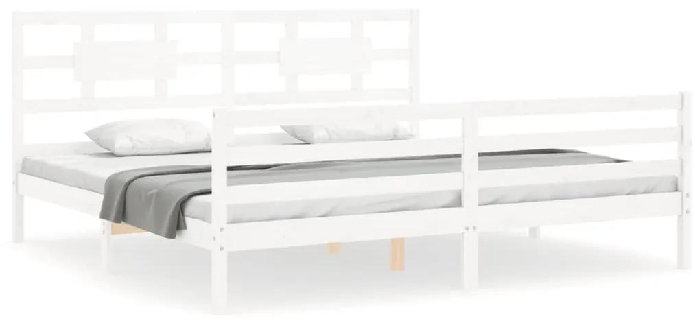 3194462 vidaXL Cadru pat cu tăblie 200x200 cm, alb, lemn masiv
